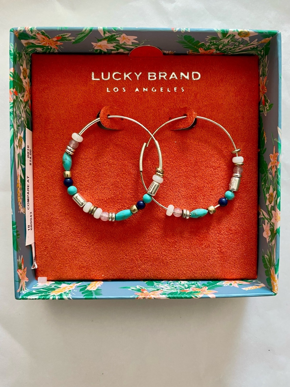 Lucky Brand Multicolor Beaded Hoop Earrings with Turquoise Accents